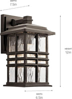 Kichler Beacon Square 1-Light Outdoor Wall Light in Olde Bronze, Clear Hammered Glass Shade, (6.5" W x 12" H x 7.5" D), 49829OZ