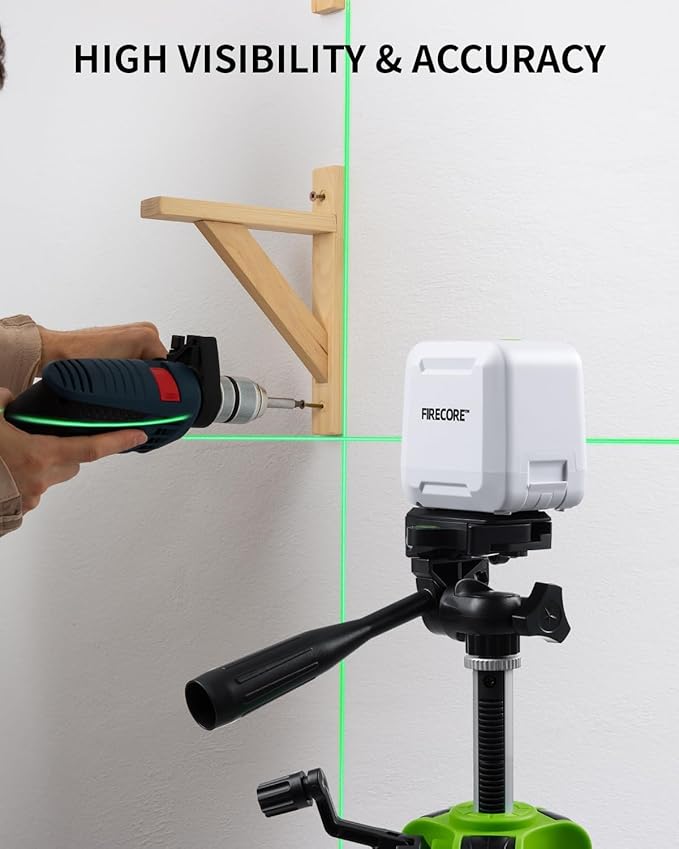 Firecore 82Ft Self Leveling Laser Level, Green Cross Line Laser Leveler Tool with Brightness Adjustment, Accurate Lazer Level for Picture Hanging Home Decoration,Battery Carry Pouch Included