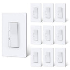 BESTTEN 10 Pack Super Slim Digital Dimmer Light Switch, Quiet Rocker, Max 300W LED, CFL, 600W Halogen, Single Pole or 3 Way Dimmable Switch, Screwless Wallplate Included, ETL Listed, White