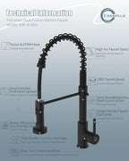 Kitchen Faucet, Black Kitchen Sink Faucets with Pull Down Sprayer, Single Handle Stainless Steel Faucets for Kitchen Sinks, Dual Function Spray Head, Farmhouse Kitchen Faucets