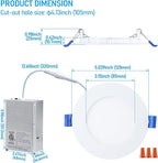 TORCHSTAR 5CCT 4 Inch Slim LED Recessed Lighting with Junction Box, Dimmable 10W Ultra-Thin Recessed Light, 2700K3000K3500K4000K5000K Selectable, 700LM LED Downlight, ETL & Energy Star, Pack of 6