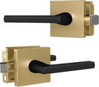 Mega Handles Prime Passage Lever Door Handle for Closet or French Doors, Single Side Door Levers, Fits All Standard Door Sizes, Covered Screws Included - Satin Brass/Matte Black (1 Pack) 5"