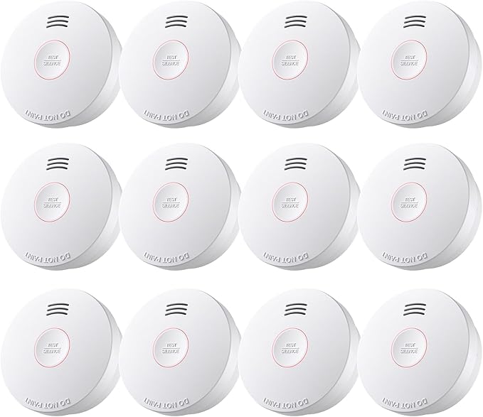 Smoke Detector 10 Year Battery, Smoke Fire Alarm with Photoelectric Sensor, Easy to Install with Magnetic Mount, Smoke Detectors with Silence Button & LED Lights for Home, 12 Pack