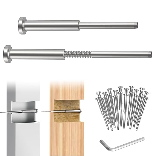 CKE 20 Pack 4"x4" Invisible Cable Railing Kits, T316 Stainless Steel 1/8" Invisible Receiver and Swage Stud End for Deck Cable Railing Hardware Threaded End Fitting for 2x2, 4x4 Wood/Metal Posts, CR31
