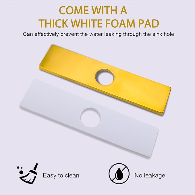 10 Inch Faucet Plate, Sink Hole Cover for 1 or 3 Hole Kitchen or Bathroom Faucets Long Rectangle Plate Escutcheon, Stainless Steel, Brushed Gold