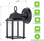 LIT-PaTH Outdoor LED Wall Lantern, Wall Sconce as Porch Lighting Fixture, 5000K Daylight White, 9.5W 800 Lumen, Aluminum Housing Plus Glass, Black Finish, 1-Pack
