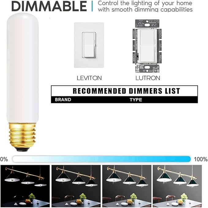 SCOMX 25 Watt T10 Frost Tubular Incandescent Light Bulb, Showcase Lamp, 2700K Soft White, E26 Medium Base, 280 Lumens, 120V (6)