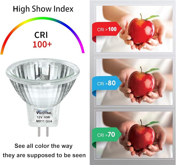 GU4 Bulb 10W 12V, 6 Pack GU4 Base MR11 Halogen Bulb, GU 4 Bulb Dimmable with Glass Cover, Fiber Optic Light Bulbs 2800K Warm White, MR11 12V 10W for Landscape, Accent, Track Lighting