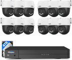 【360°View】 Hiseeu 12MP NVR 12 Pcs PoE PTZ Cameras, 350°Pan 90° Tilt，Auto Human Tracking, Human Vehicle Detect, 2 Way Audio, 7/24 Record&Playback，4TB HDD for Home Surveillance Outdoor Indoor