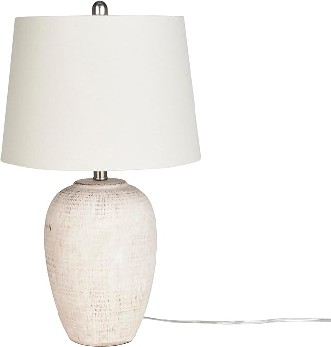 Nourison Home 23" Distressed Cream/Beige Rustic Ceramic Jar Table Lamp for Bedroom, Living Room, Dining Office, with Ivory Shade