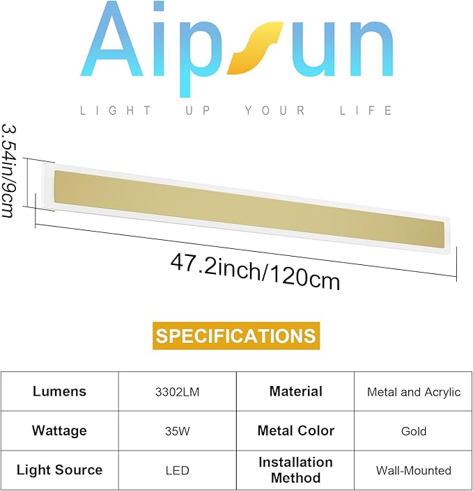 Outdoor Lights 2 Pack,Modern Outdoor Wall Light Fixture Long Strip LED Wall Sconce IP65 Anti Rust Warm Light 3000K Gold Exterior Wall Mount Lights for Entrance, Hallway, Garage, Porch