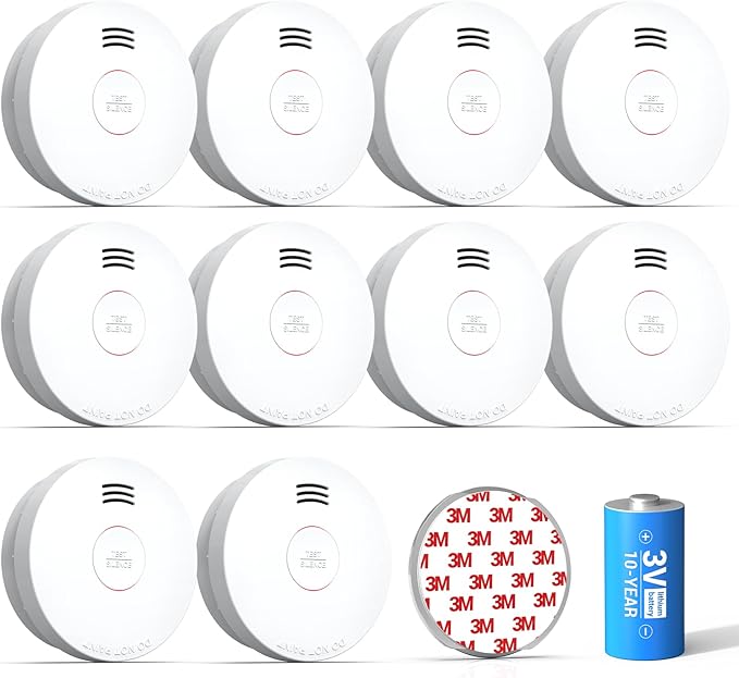SITERWELL Smoke Detector, Smoke Detector 10 Year Battery with Photoelectric Sensor, Fire Alarm with Low Battery and Fault Warning for House and Bedroom, UL217-9th Listed, GS525A, 10 Packs