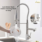Smart Kitchen Faucet, 3 Modes Pull Down Sprayer, LED Temperature Control, Ceramic Valve,360-Degree Rotation,1 or 3 Hole Deck Plate, Double Spout. 10-Year Warranty. (KW-29SN, Brushed Nickel)