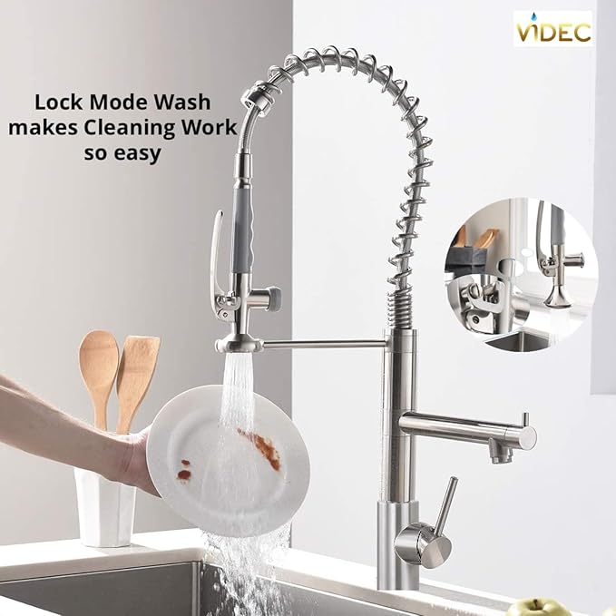 Smart Kitchen Faucet, 3 Modes Pull Down Sprayer, LED Temperature Control, Ceramic Valve,360-Degree Rotation,1 or 3 Hole Deck Plate, Double Spout. 10-Year Warranty. (KW-29SN, Brushed Nickel)