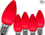 Wintergreen Lighting 25 Pack OptiCore C7 LED Christmas Light Bulbs - Replacement LED Christmas Lights Heavy Duty Premium Outdoor Christmas Lights, E12 Base (Red Smooth)