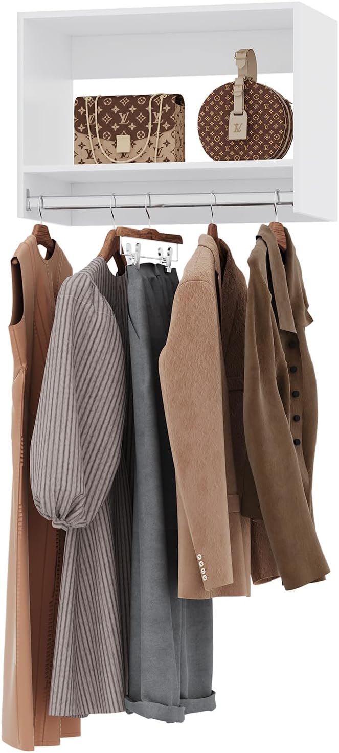 ROOMTEC 19.5" Tall Hanging Closet Unit, Modular Closet System with Hanging Rod, Wardrobe Organizer for Bedroom or Walk-in Closet, Wall Mounted, Customizable Clothes Storage Unit, White