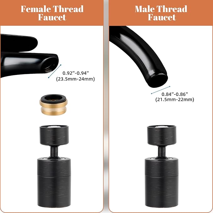 Hibbent Dual-function Faucet Aerator, Big Angle Rotate Kitchen Sink Aerator Sprayer Head 360° Swivel Sink Sprayer Attachment-Oil-Rubbed Bronze