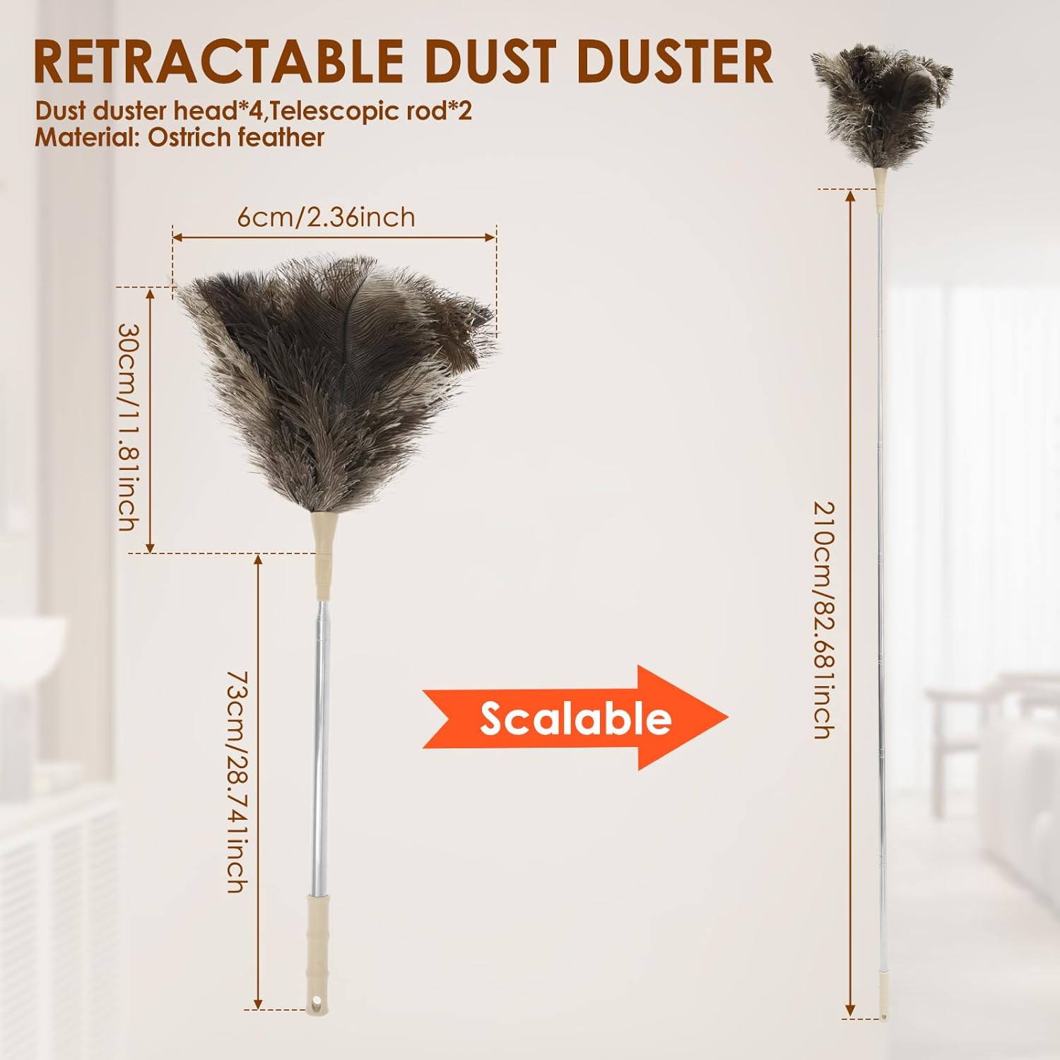 4 Pcs Feather Duster with Extension Pole 29 to 83 Inches Practical Long Feather Dusters Retractable for Home and Car Cleaning (4Pcs-Feather Duster)