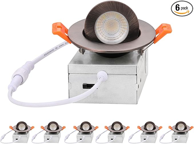 ZYC Gimbal LED Recessed Lighting - 3 Inch 5CCT 7W 360° Rotation Adjustable Eyeball Light,LED Swivel Spotlight,Directional Sloped Ceiling Light,Dimmable Canless Wafer Downlight Pack of 6 Bronze.
