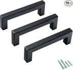 10 Pack Black Cabinet Handles Stainless Steel Matte Black Square Cabinet Pulls Modern Kitchen Cabinet Drawer Handles 3 3/4 Inch Hole Center 96mm