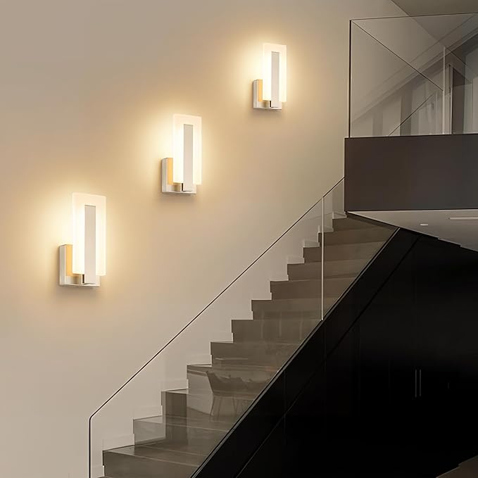 Joosenhouse Modern LED Wall Sconce Set of 2, Hardwired 3000K Warm White Light Wall Lights, 7W Up and Down Wall Mount Light, 9.76 inch Brushed Nickel Indoor Wall Sconce Wall Lighting