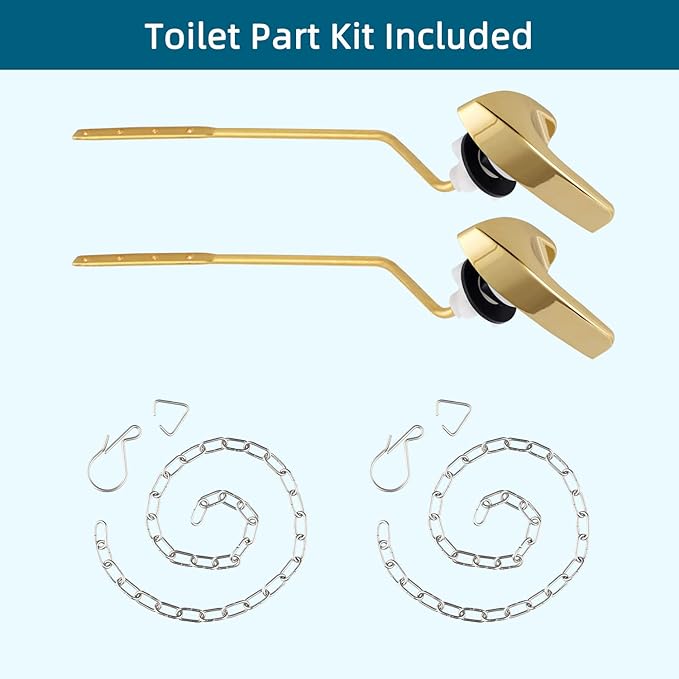 2Pack Universal Side Mount Toilet Handle Replacement Kit Compatible with Kohler K-GP30324-CP/Glacier Bay Toilet with Flapper Chains, Metal Toilet Flusher Lever, Shiny Gold