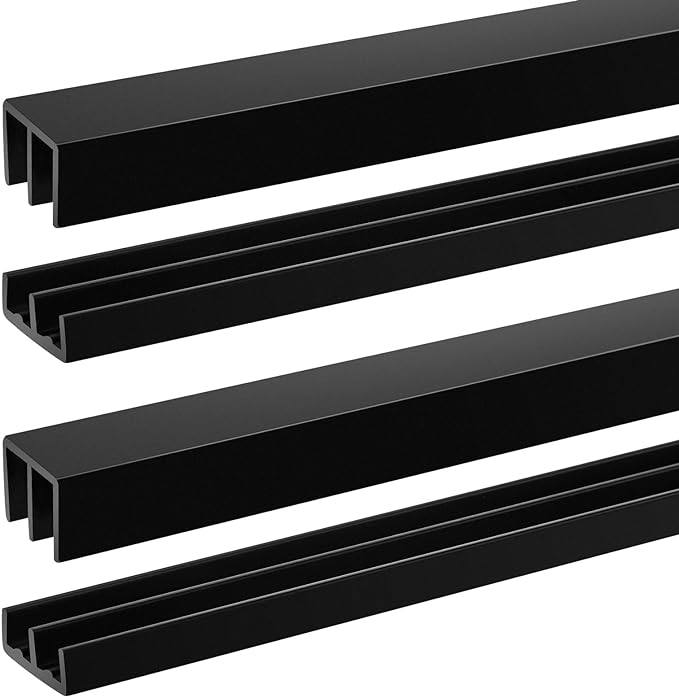 Landical 2 Sets Plastic Sliding Door Track Set for 1/4" Thick Panels Glass Cabinet Door Hardware System Window Sliding Track Easy Quick Installation(4ft,Black)