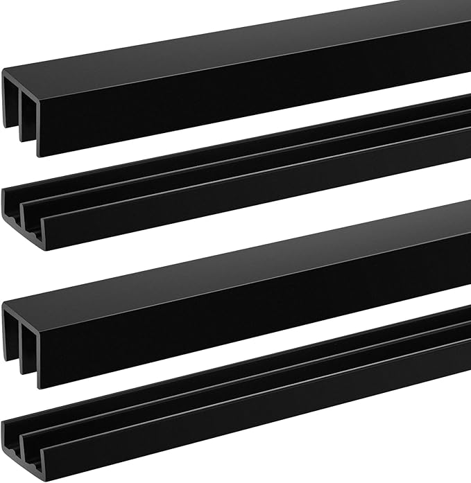 Landical 2 Sets Plastic Sliding Door Track Set for 1/4" Thick Panels Glass Cabinet Door Hardware System Window Sliding Track Easy Quick Installation(3ft,Black)