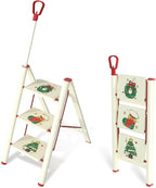 3 Step Ladder, Christmas Tree 3 Step Ladder with Single-Handrail, 3 Step Stool with Anti-Slip Pedals for Home Kitchen,Xmas Decoration Ladder for Tree and Holiday Decoration,600lbs Max Load Capacity