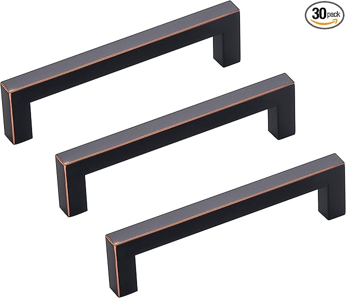 30 Pack Oil Rubbed Bronze Cabinet Pulls 5 Inch Hole Centers Square Drawer Handles Bronze Cupboard Handles Kitchen Handles for Cabinets Modern Stainless Steel Cabinet Hardware