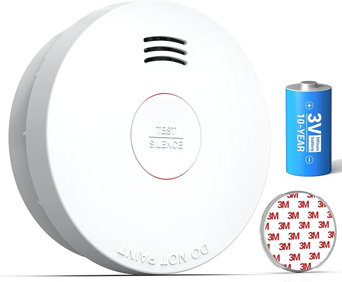 SITERWELL Smoke Detector, Smoke Detector 10 Year Battery with Photoelectric Sensor, Fire Alarm with Low Battery and Fault Warning for House and Bedroom, UL217-9th Listed, GS525A, 1 Pack
