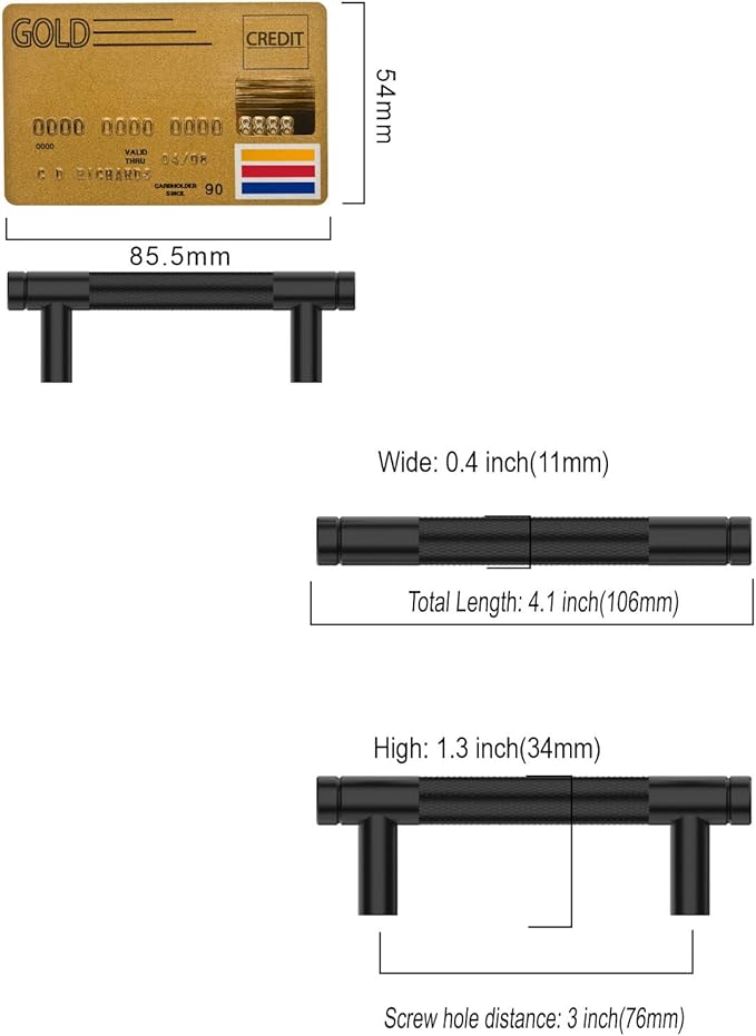 Amerdeco 10 Pack Matte Black Knurled Cabinet Pulls 3 Inch Center to Center Kitchen Cabinet Handles for Drawer Dresser, Cupboard and Wardrobe ZH0031