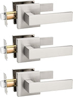3 Pack Brushed Nickel Passage Door Levers Interior Door Handles, Heavy Duty Closet Hallway Door Handle Sets
