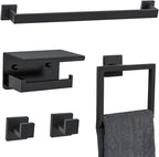 5 Pieces Black Towel Bar Set Bathroom Hardware Accessories Set Upgraded Toilet Paper Holder with Shelf Towel Holder Set for Bathroom Stainless Steel Wall Mounted