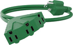 PLUGTUL 2FT Outdoor Extension Cord with Multiple Outlets, 14 Gauge, 3-Outlet, SJTW, 15A 14AWG 1875W SJTW, ETL Listed - Great for Christmas Decoration Lights, Green