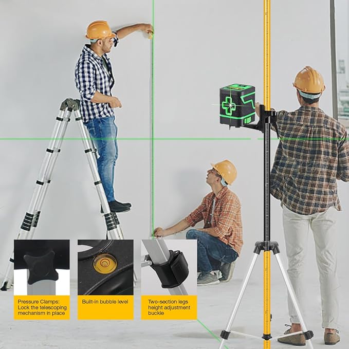 12 Ft./3.7M Laser Level Pole, Telescoping Laser Pole with Tripod and 1/4-Inch by 20-Inch Laser Mount, 5/8"-11 Threaded Adapter, Adjustable Laser Level Mounting Pole for Rotary and Line Lasers