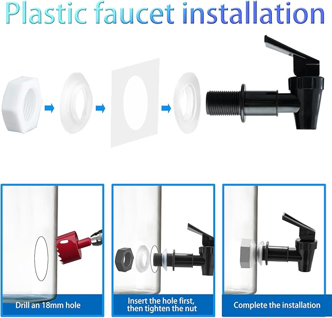 Replacement Cooler Faucet Water Bottle Jug, BPA-Free Plastic Spigot Spout Water Beverage Lever Pour Dispenser Valve, Crock Tap (2 Black)