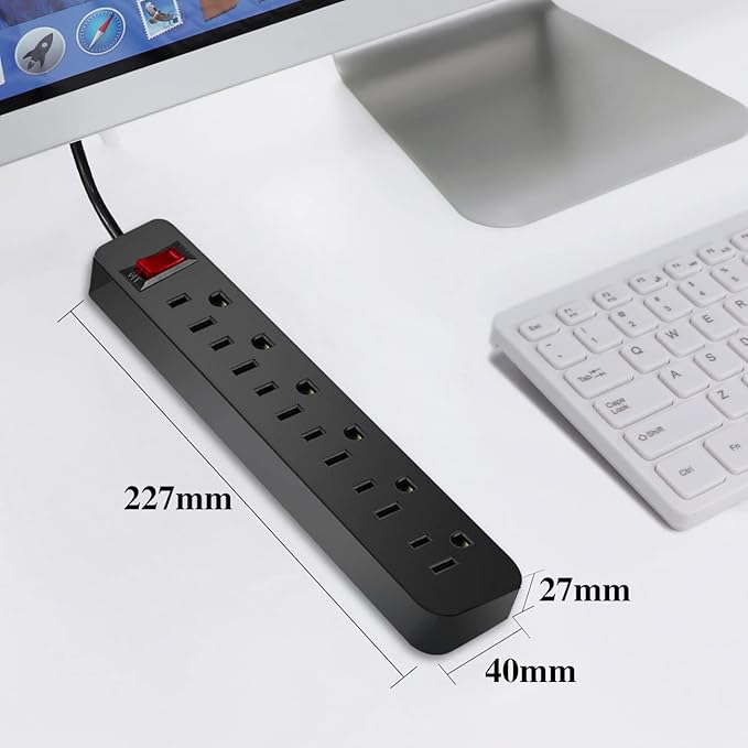 EXTRASTAR 6 Ft Extension Cord, 6 Outlets Power Strip,15A Build-in Circuit Breaker, 1875W, Mountable, Thin Flat Plug, Desktop Charging Station for Home School Office, Black