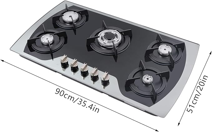 5 Burner Built-in Stainless Steel Gas Stove Top,30 Inch Gas Cooktop LPG/NG Gas Cooktop with 5 Adjustable Hob Burners for Commercial Household
