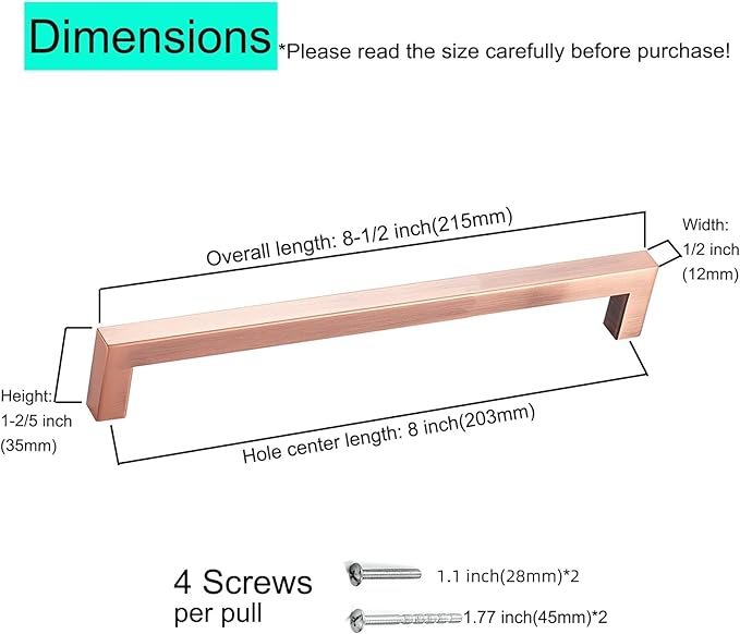 10 Pack Kitchen Cabinet Handles 8 Inch Hole Centers Antique Copper Cabinet Pulls Stainless Steel Square Drawer Pulls Cupboard Handles