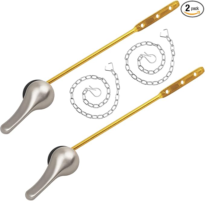 Toilet Handle Replacement Kit, 2-Pack Toilet Lever Flush Handle, Toilet Flusher Handle Lever with Stainless Steel Flapper Chain, Front Mount Toilet Trip Levers Fit for Most Toilet Tanks, Silver