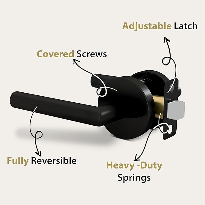 Mega Handles Ronn Passage Lever Door Handle Set for Hallway, Closet and Bathroom, Heavy Duty Door Levers, Fits All Standard Door Sizes, Screws Included - Charcoal (1 Pack)