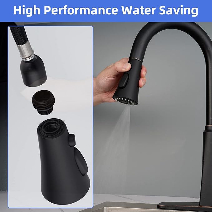 iFealClear Universal Kitchen Faucet Head Replacement, 3 Modes Pull Down Faucet Spray Head Replacement Compatible with Moen Delta Kitchen Sink Faucet, 15 Adapters Available, Matte Black