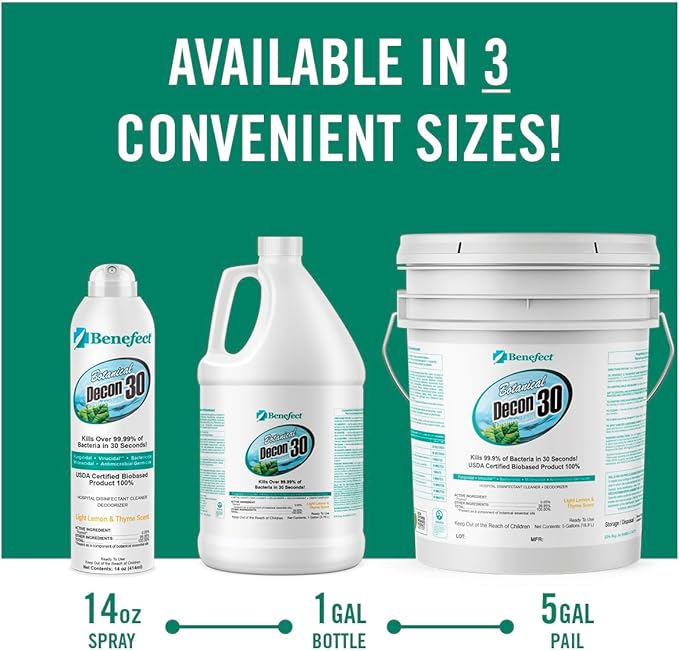 Benefect Botanical Decon 30 Disinfectant Cleaner, 14 oz. Ready-To-Use Spray, Hospital Grade Disinfectant, Kills Over 99.99% of Germs, Safe for Food-Contact Surfaces (Light Lemon & Thyme Scent)