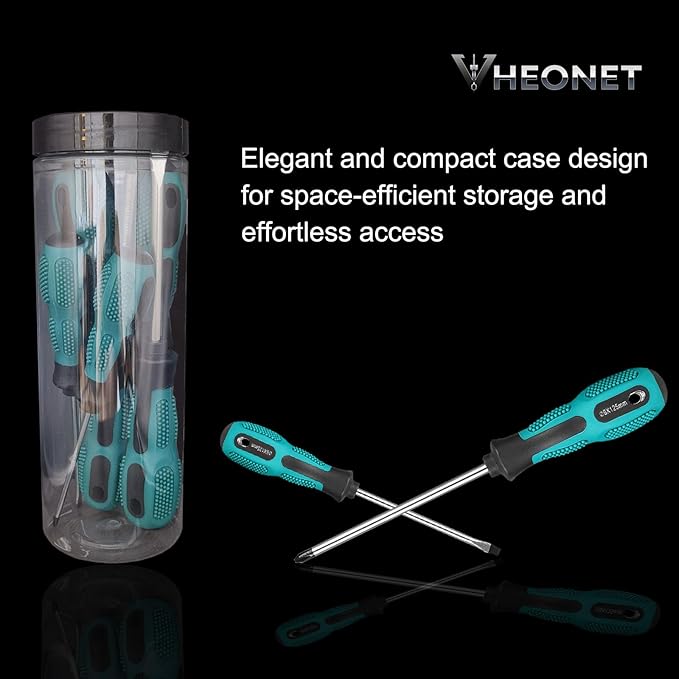 Magnetic Screwdriver Sets 6 PCS, Screwdriver Set with Small Box,Flat Head Phillips Screwdriver, Non-Slip Cushion Grip for Repair Home Improvement,Green & Black