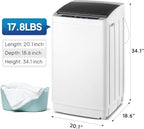 ROVSUN 17.8LBS Portable Washing Machine, Full-Automatic Electric Laundry Machine with Stainless Steel Drum, Compact Washer and Spin Dryer Combo with Drain Pump for Apartment, Dorm, Home, Light Grey