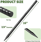 16 inches Ground Rebar Stakes (16 pcs) Heavy Duty Metal Spikes for Concrete Timber Garden Plant, Long Straight Steel Stakes for Tent, 3/8" Thickness Ground Anchors with Chisel Point End, Black