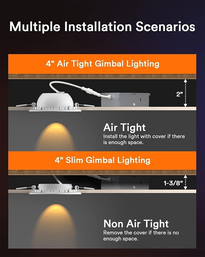 Lumary 4 Inch Smart Gimbal Recessed Lighting, 9W 810Lm ETL-Listed Eyeball Soffit Light, 40° Tilt Directional Color Changing LED Ceiling Downlight, Work with Alexa/Google Assistant, CRI 90+, 4Pack