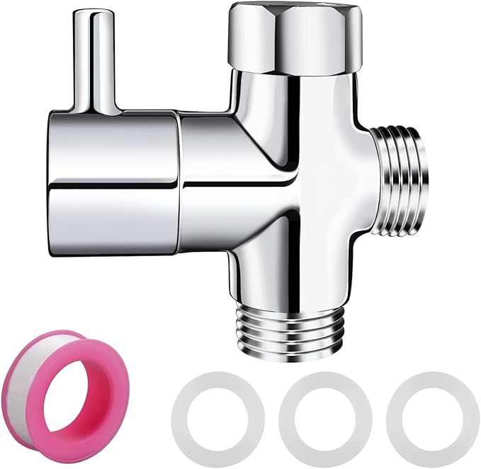 1/2" Brass 3-Way Switch Valve Shower Switch Adapter with Seal, Three-Way Vents Adapter Switch Valve for Shower System, Kitchen, Bathroom, Chrome