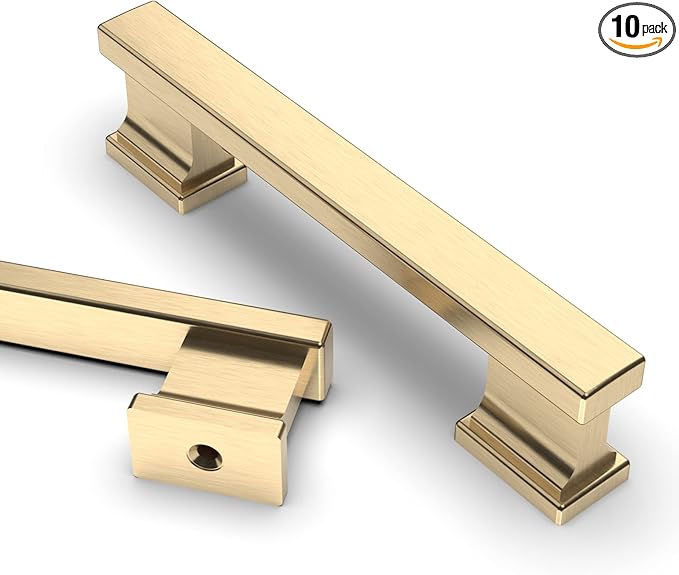 Asidrama 10 Pack 3.75 Inch(96mm) Brushed Brass Kitchen Cabinet Handles, Cabinet Pulls Kitchen Cabinet Hardware for Cupboard Drawer Pulls